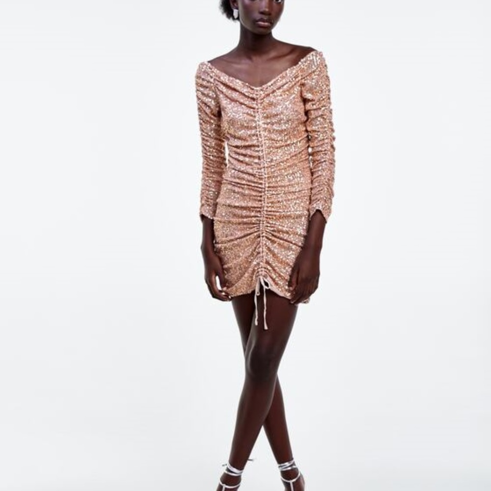 Zara Draped Sequin Dress (Salmon Color)